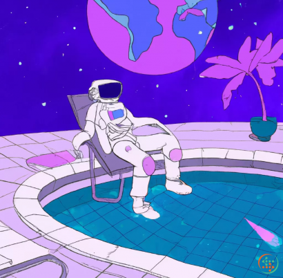 Diagram - An astronaut relaxing at a pool, vaporwave aesthetic, Vaporwave