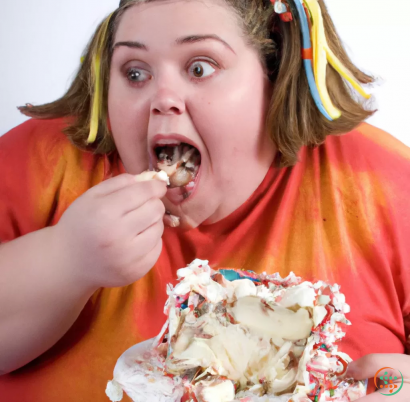 A woman eating a cake