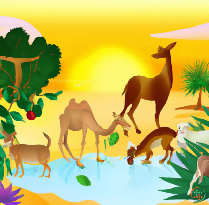Diagram - Animals gathering around an oasis in the desert