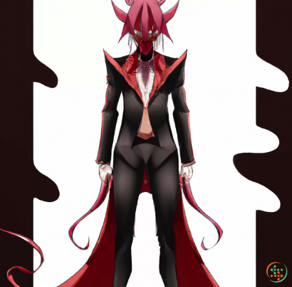 Arrow - Digital Art of anime Male demon lord with red hair and red and black suit and a tail with mask