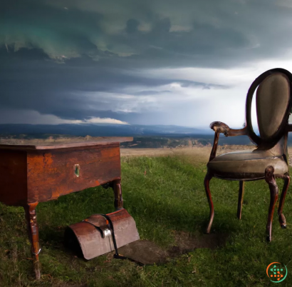 A chair and a desk in a field