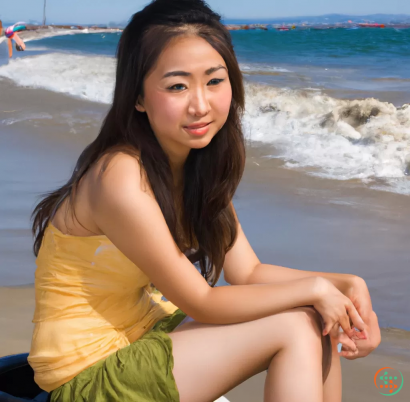 A woman sitting on a beach