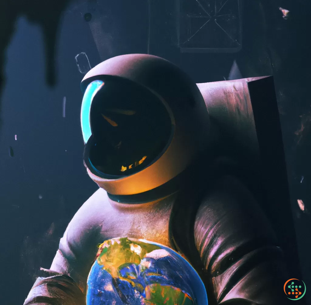 Astronaut Looking At The Earth, Cyberpunk | Artificial Design