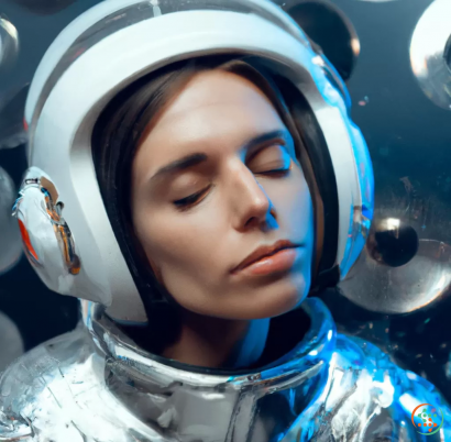 A woman wearing a space suit