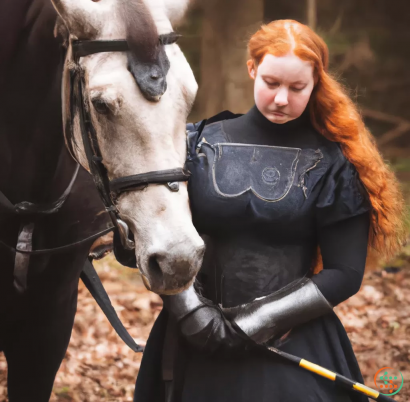 A person standing next to two horses