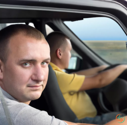 A man in a car with another man in the back seat