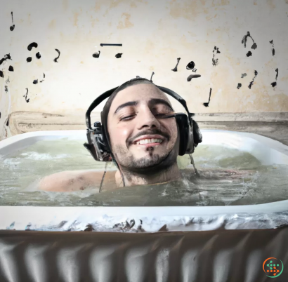 A person wearing headphones and swimming in a pool