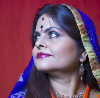 A woman with a colorful headdress