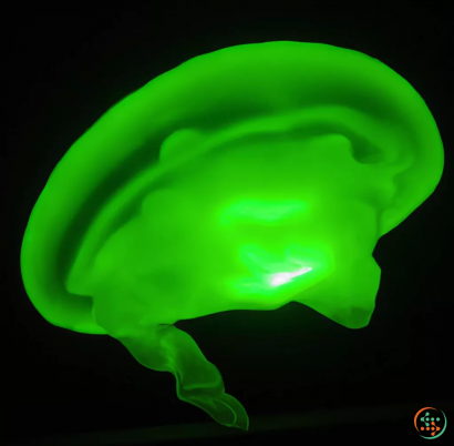 A green glowing object