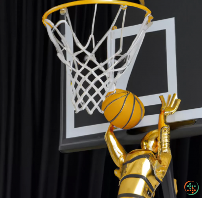 A gold trophy and a basketball hoop