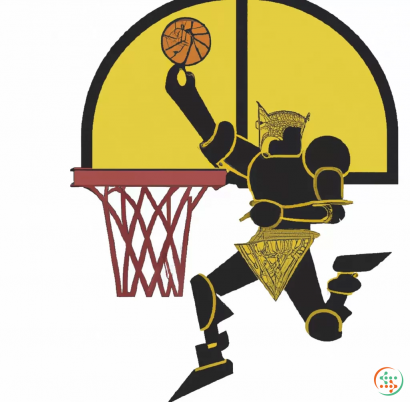 Logo - Black and gold knight dunking a basketball on a basketball net