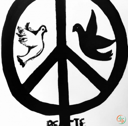 Logo - Black and white art drawing depicting peace and justice