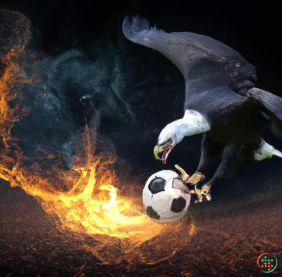 A skeleton with a football ball and fire and smoke