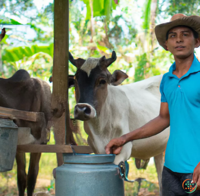 A man standing next to a cow