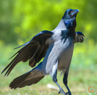 A blue bird with a black head