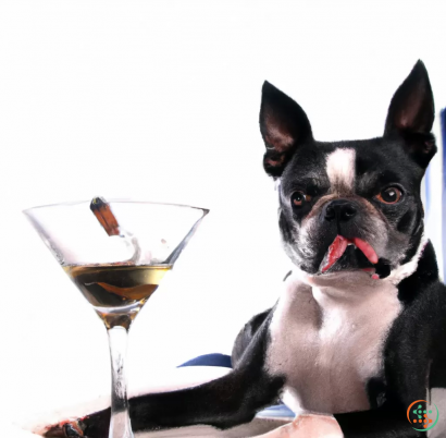 A dog with a glass of wine