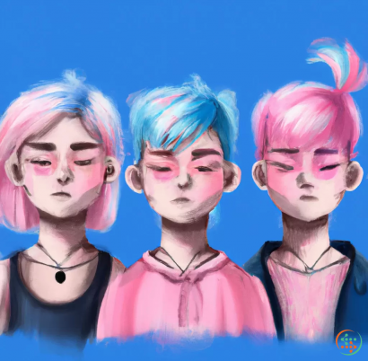 A group of people with pink hair