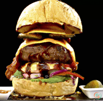 A large burger with meat and vegetables