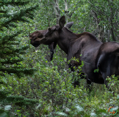 A couple of moose in the woods