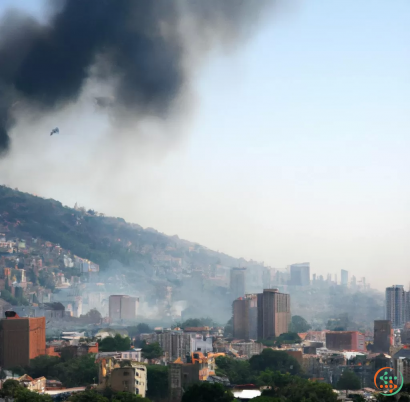 A city with a cloud of smoke