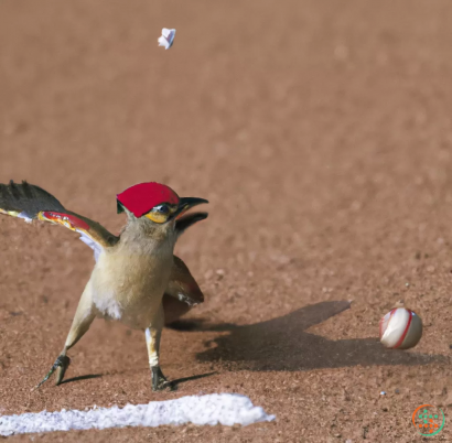 A bird with a ball in its mouth