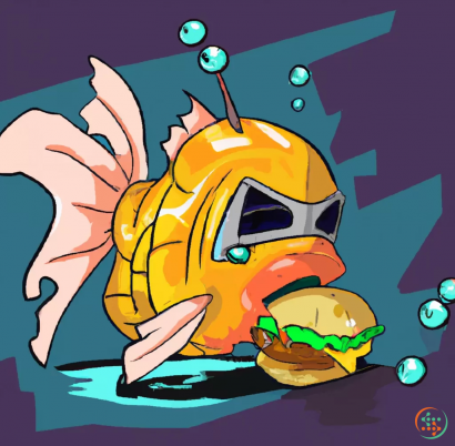 Logo - cartoon goldfish eats a hamburger., Cyberpunk