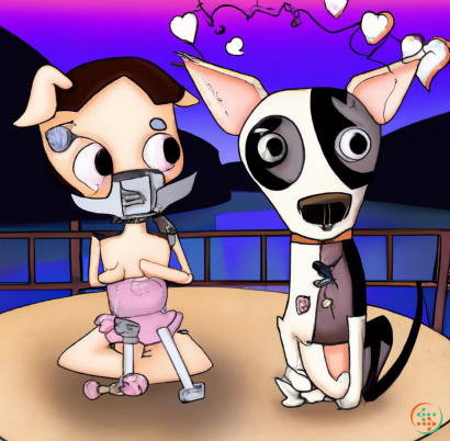 Shape - Cartoon, rat terrier, on a date with a cute girl rat terrier., Cyberpunk