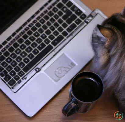 A laptop with a cup of coffee