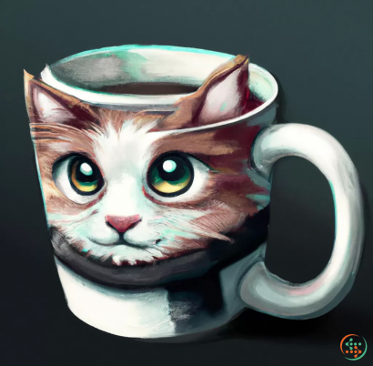 A cat with a cup of coffee