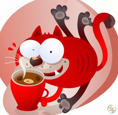 Icon - cat drinking red coffee