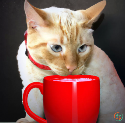 A cat drinking from a red cup