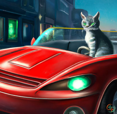 A cat on the hood of a red car