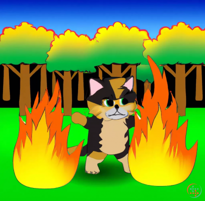 Diagram - Cat putting out a forest fire