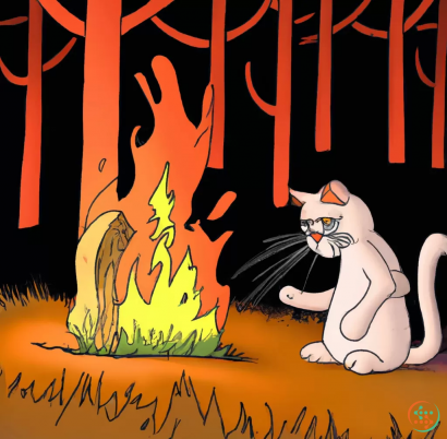 Text - Cat putting out a forest fire