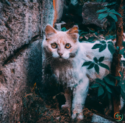 A cat sitting on a rock