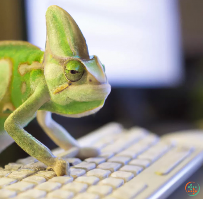 A green lizard on a keyboard