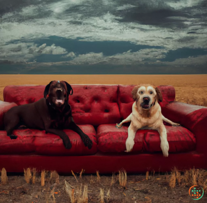 Two dogs sitting on a blanket