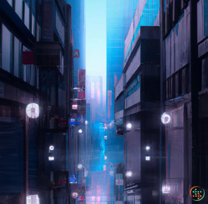 A street with buildings and lights