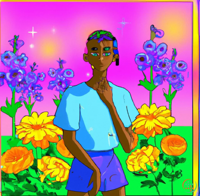 A person with flowers