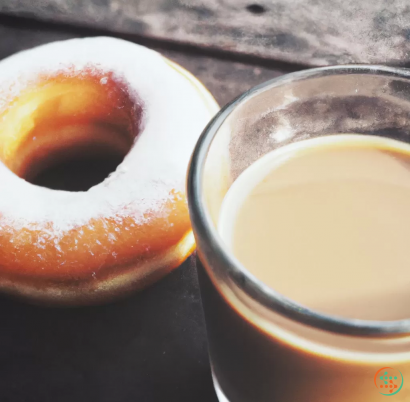 A donut and a cup of coffee
