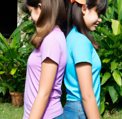 A couple of women standing next to each other and looking at each other