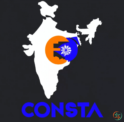 Map - create a science fiction logo for a company named East Indian Company with india map in Negative Space