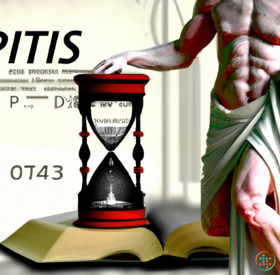 Diagram - Photorealistic create an image depicting an entity that resembles Greek Zeus holding an hourglass and an old thick book with the Greek uppercase letters Delta, Pi, Psi, Phi on the book cover
