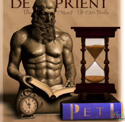 Calendar - Photorealistic create an image depicting an entity that resembles Greek Zeus holding an hourglass and an old thick book with the Greek uppercase letters Delta, Pi, Psi, Phi on the book cover