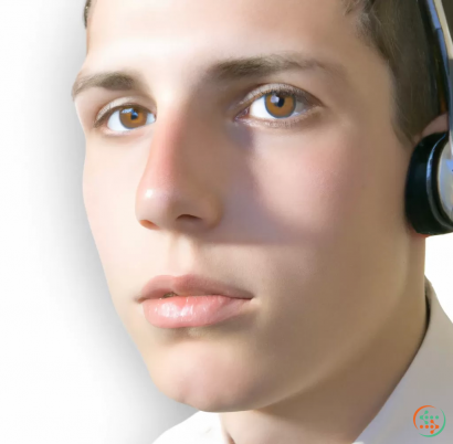 A close-up of a person wearing headphones