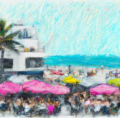 A painting of a beach