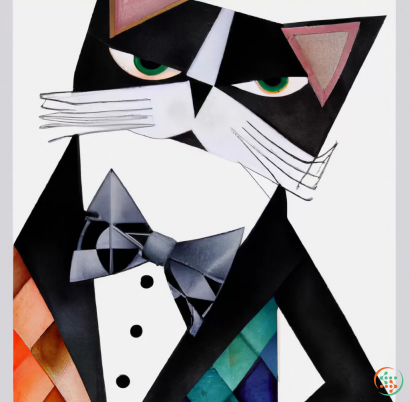 Shape - Watercolor painting of cubism style Tuxedo cat illustration
