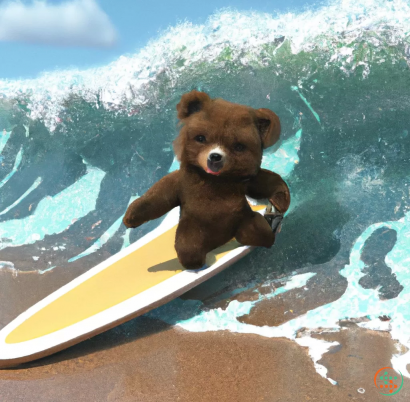A bear on a surfboard