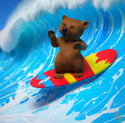 A bear on a surfboard