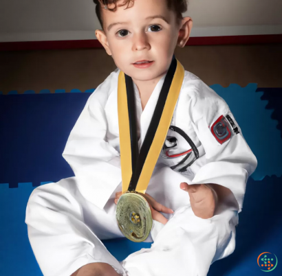 A boy in a karate uniform